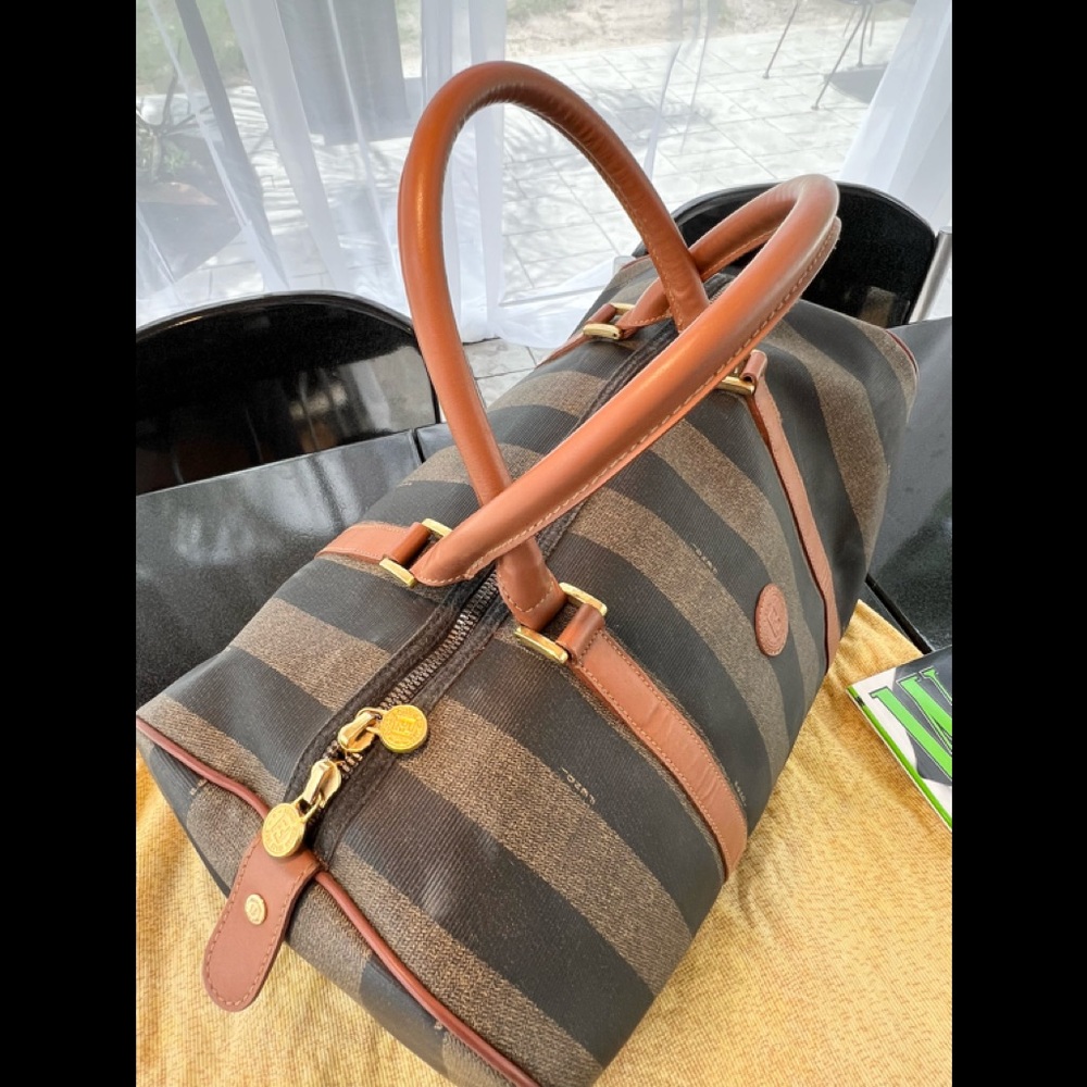 Fendi Bag,Travel, Gorgeous Weekender Travel, Duffle with Cognac Brown Lea… - Picture 9 of 16